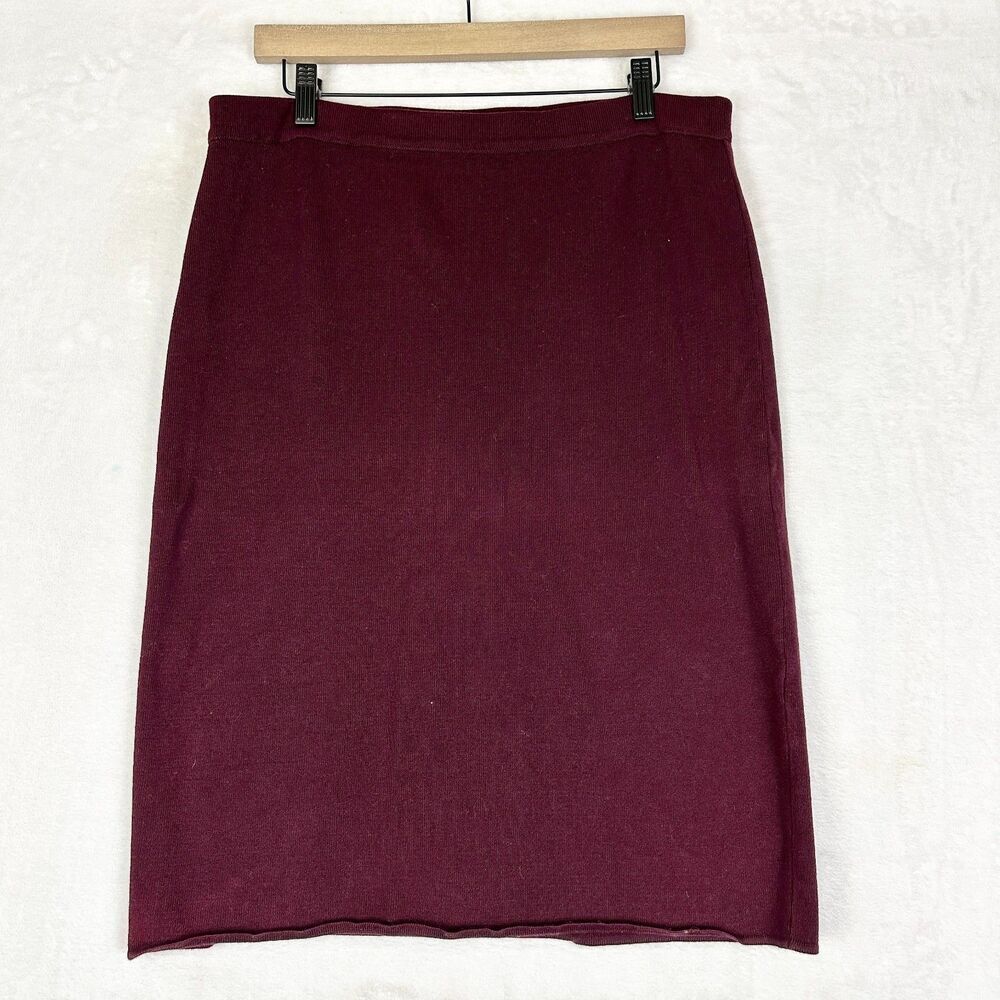 Peruvian Connection Pima Cotton Knit Pencil Skirt Size Large Pull On Plum Purple